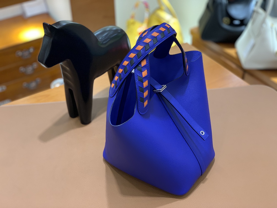 Hermès（爱马仕）Picotin 菜篮子 Epsom P3 北方蓝 编织手腕 银扣 18cm