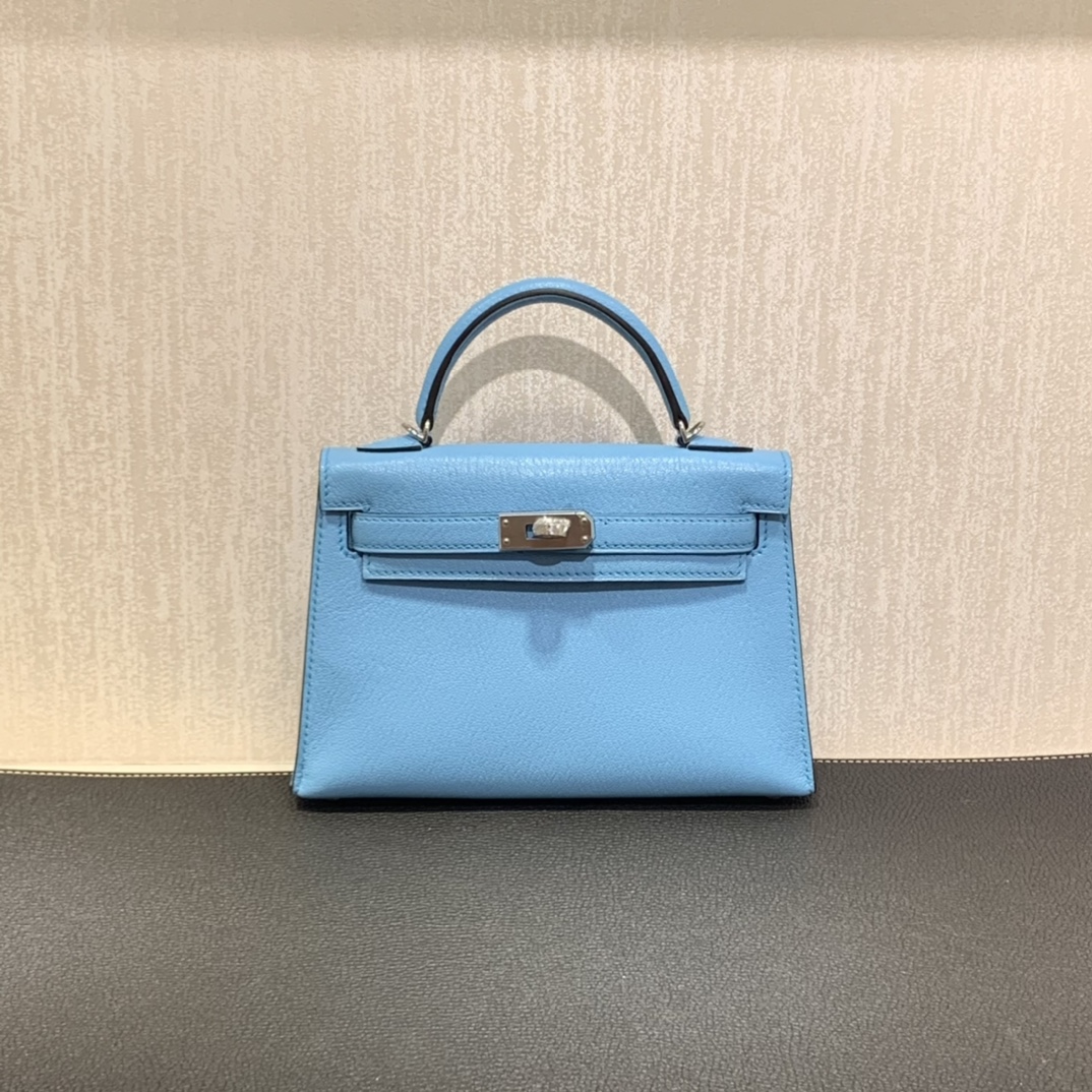 Hermès（爱马仕）mini Kelly 迷你凯莉 山羊皮 糖果蓝 银扣 19cm