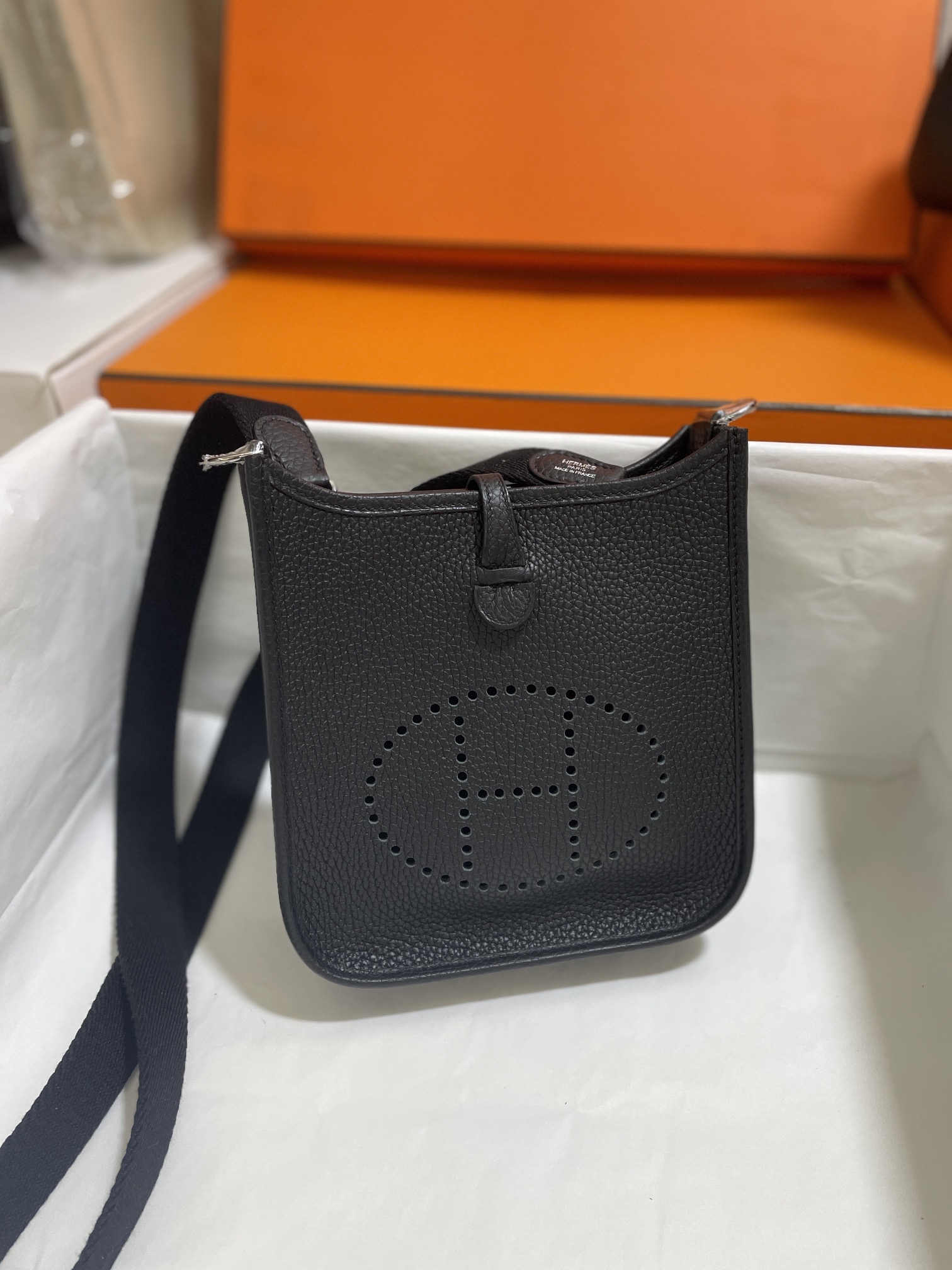 Hermès（爱马仕）Mini Evelyne 迷你伊芙琳 TC 黑色 银扣 17cm