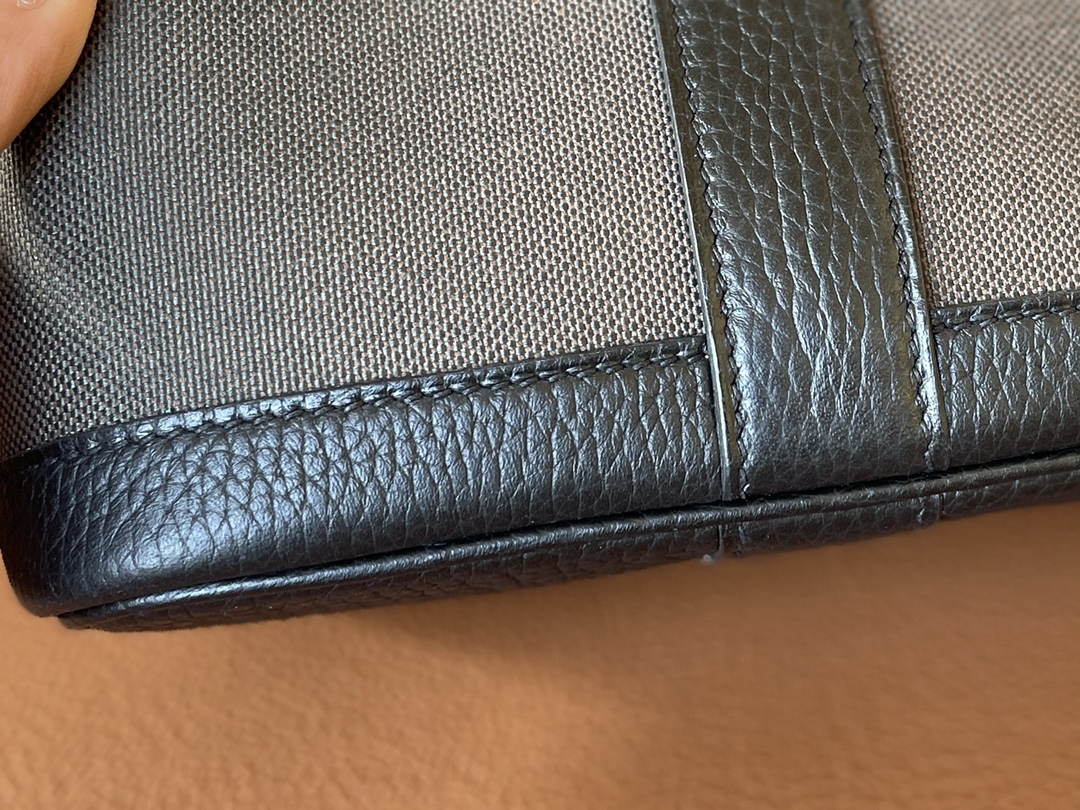 Hermès（爱马仕）Garden Party 花园包 TC 拼 帆布 黑色 拼 军绿色 银扣 30cm