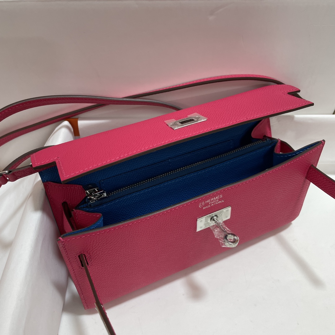 Hermès（爱马仕）kelly to go Epsom i6 极致粉 拼 0f 弗里达蓝 银扣 20cm
