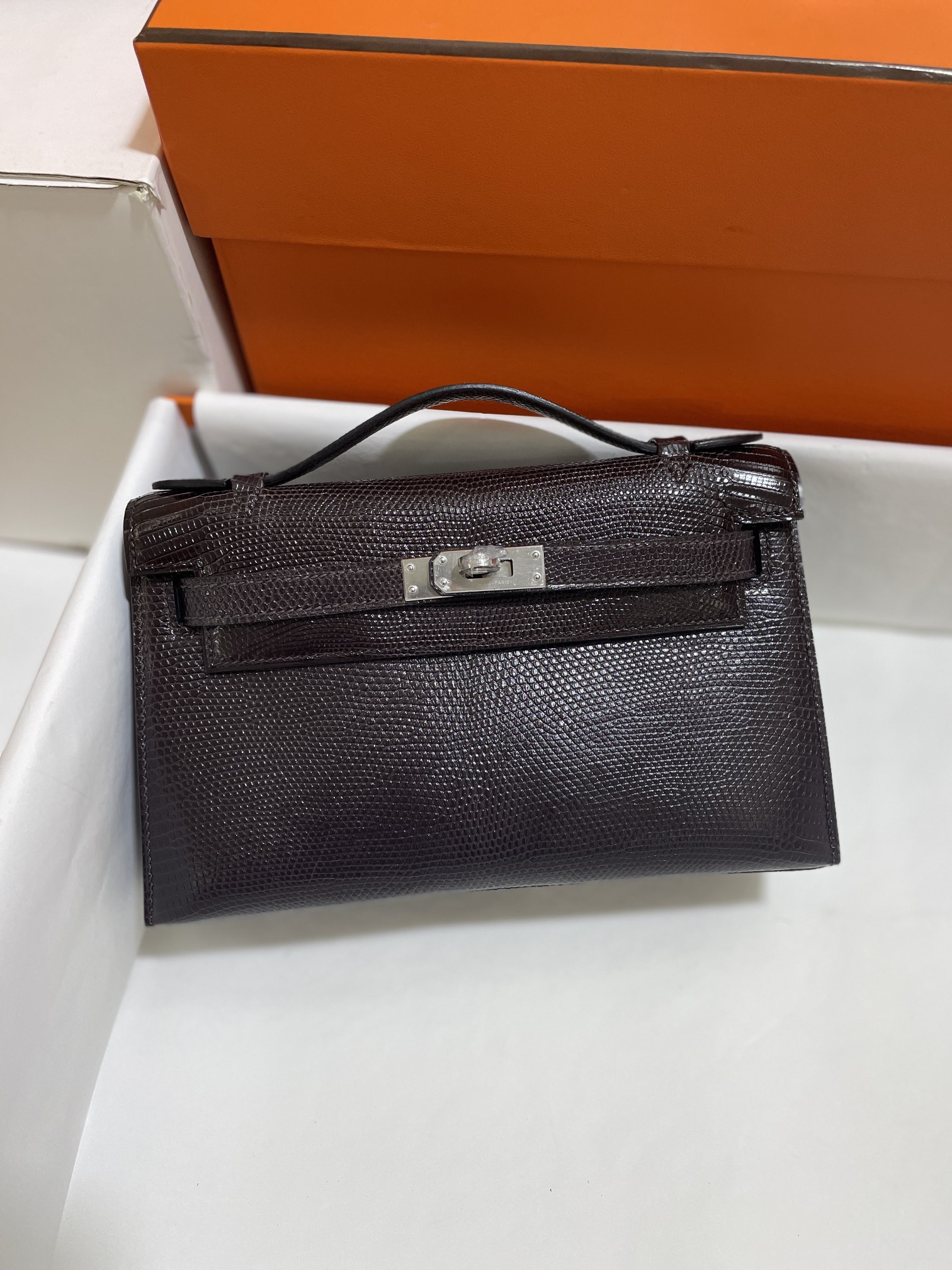 Hermès（爱马仕）Mini Kelly 迷你凯莉 蜥蜴皮 蜥蜴皮色 一代 银扣 22cm