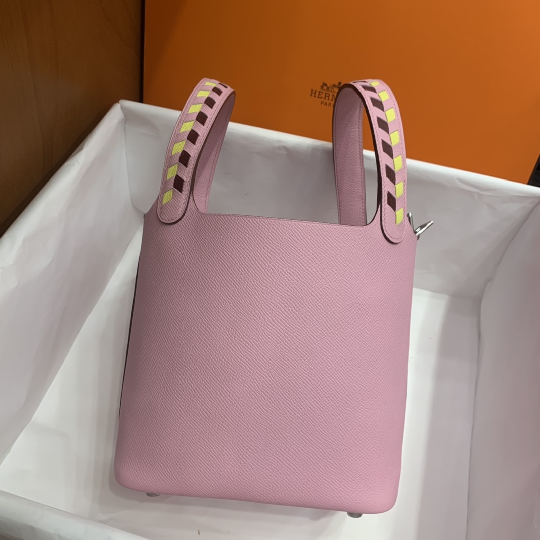 Hermès（爱马仕）Picotin 菜篮子 Epsom X9 锦葵紫 编织手腕 银扣 18cm