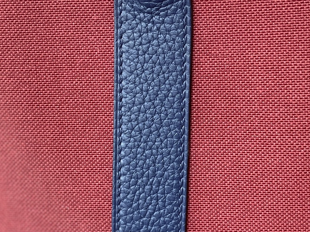 Hermès（爱马仕）Garden Party 花园包 TC 拼 帆布 法国蓝 拼 爱马仕红 银扣 30cm