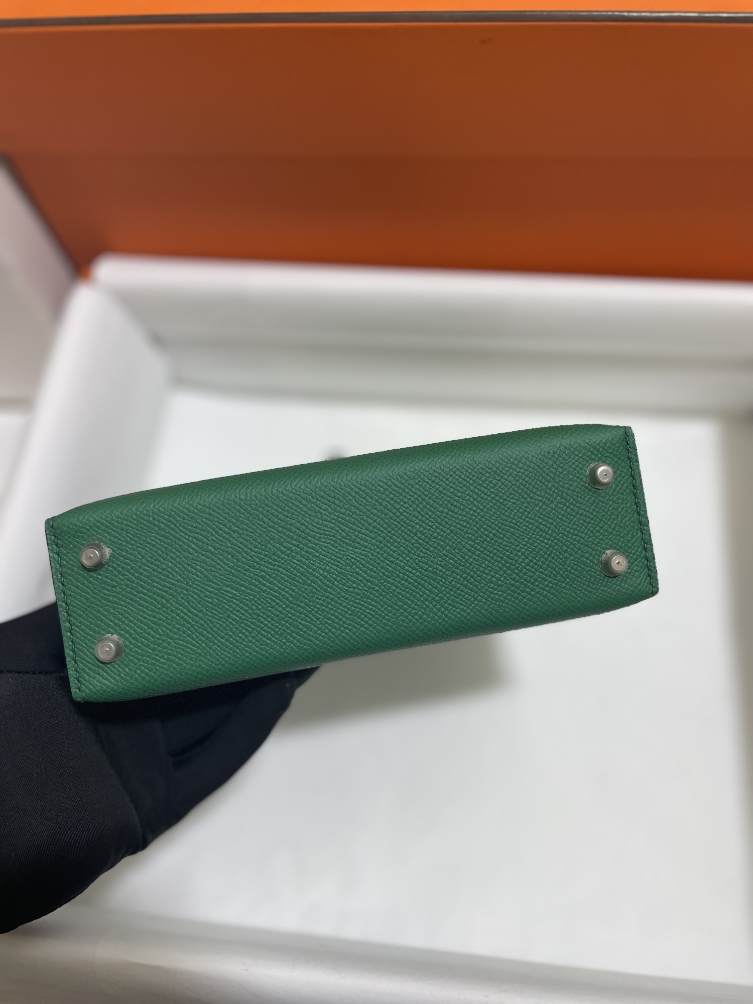 Hermès（爱马仕）Mini Kelly 迷你凯莉 Epsom 丝绒绿 银扣 19cm