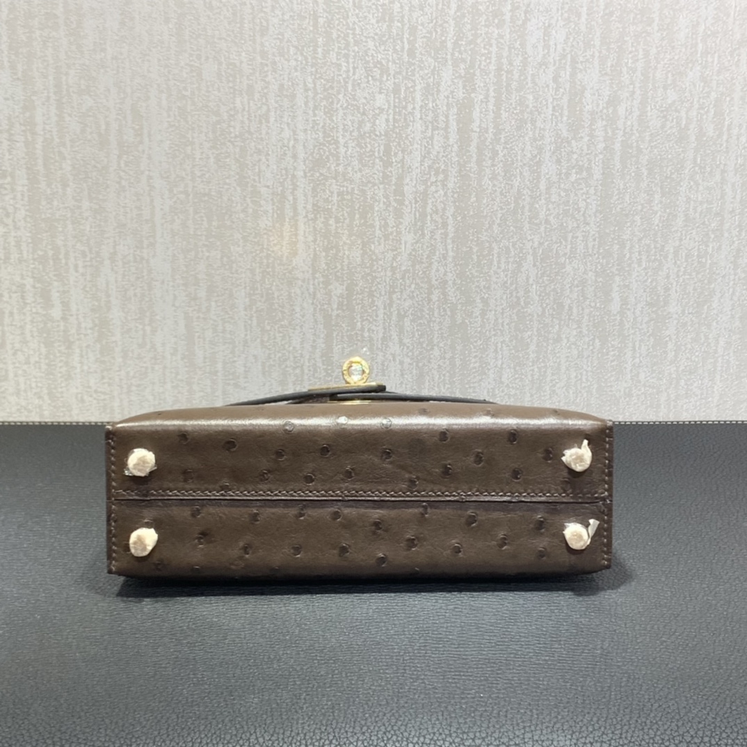 Hermès（爱马仕）mini Kelly 迷你凯莉 南非kk鸵鸟 乌木色 金扣 19cm
