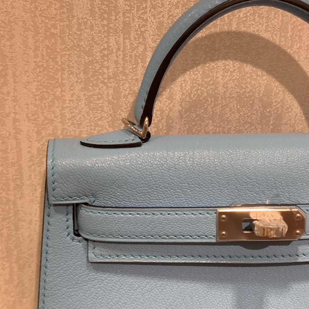 Hermès（爱马仕）mini Kelly 迷你凯莉 山羊皮 糖果蓝 银扣 19cm