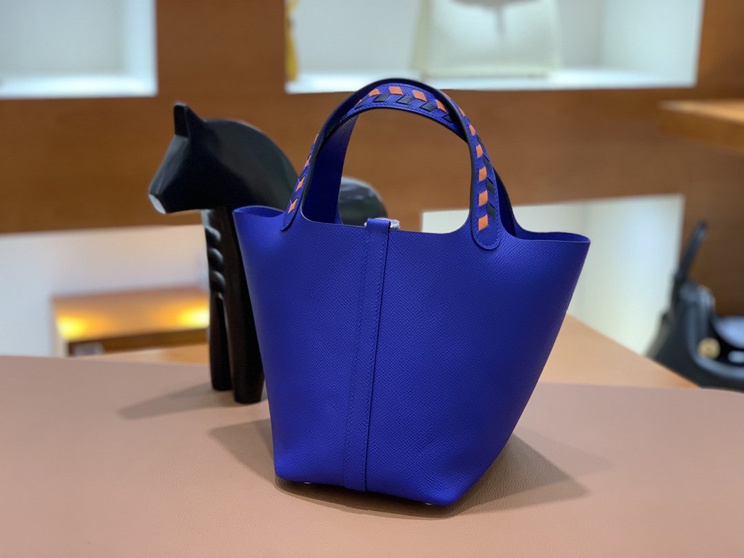 Hermès（爱马仕）Picotin 菜篮子 Epsom P3 北方蓝 编织手腕 银扣 18cm