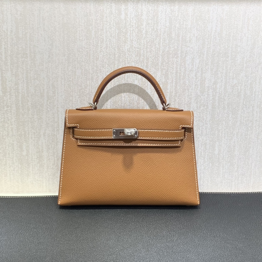 Hermès（爱马仕）mini Kelly 迷你凯莉 Epsom 金棕色 银扣 19cm