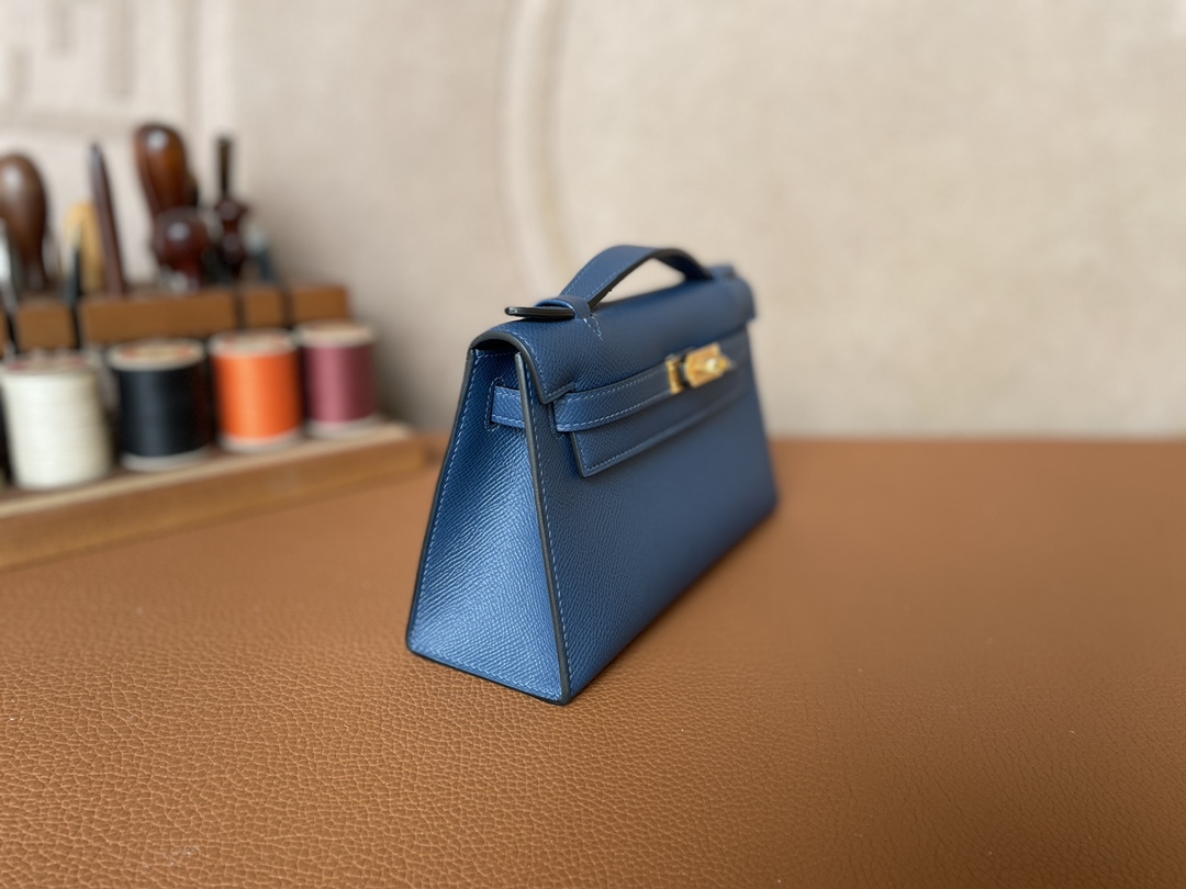Hermès（爱马仕）Mini Kelly pochette epsom S4 深邃蓝 金扣 22cm
