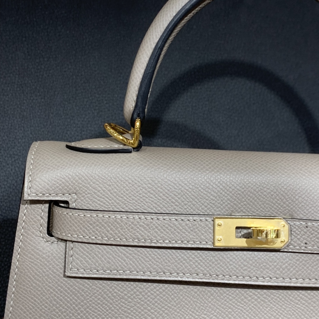 Hermès（爱马仕）Kelly 凯莉包 epsom 沥青灰 金扣 25cm