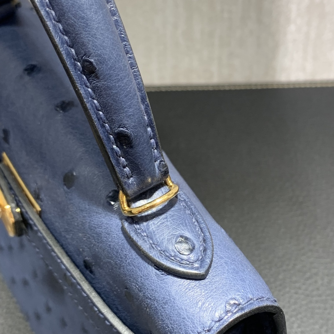 Hermès（爱马仕）mini Kelly 迷你凯莉 南非kk鸵鸟 马耳他蓝 金扣 19cm