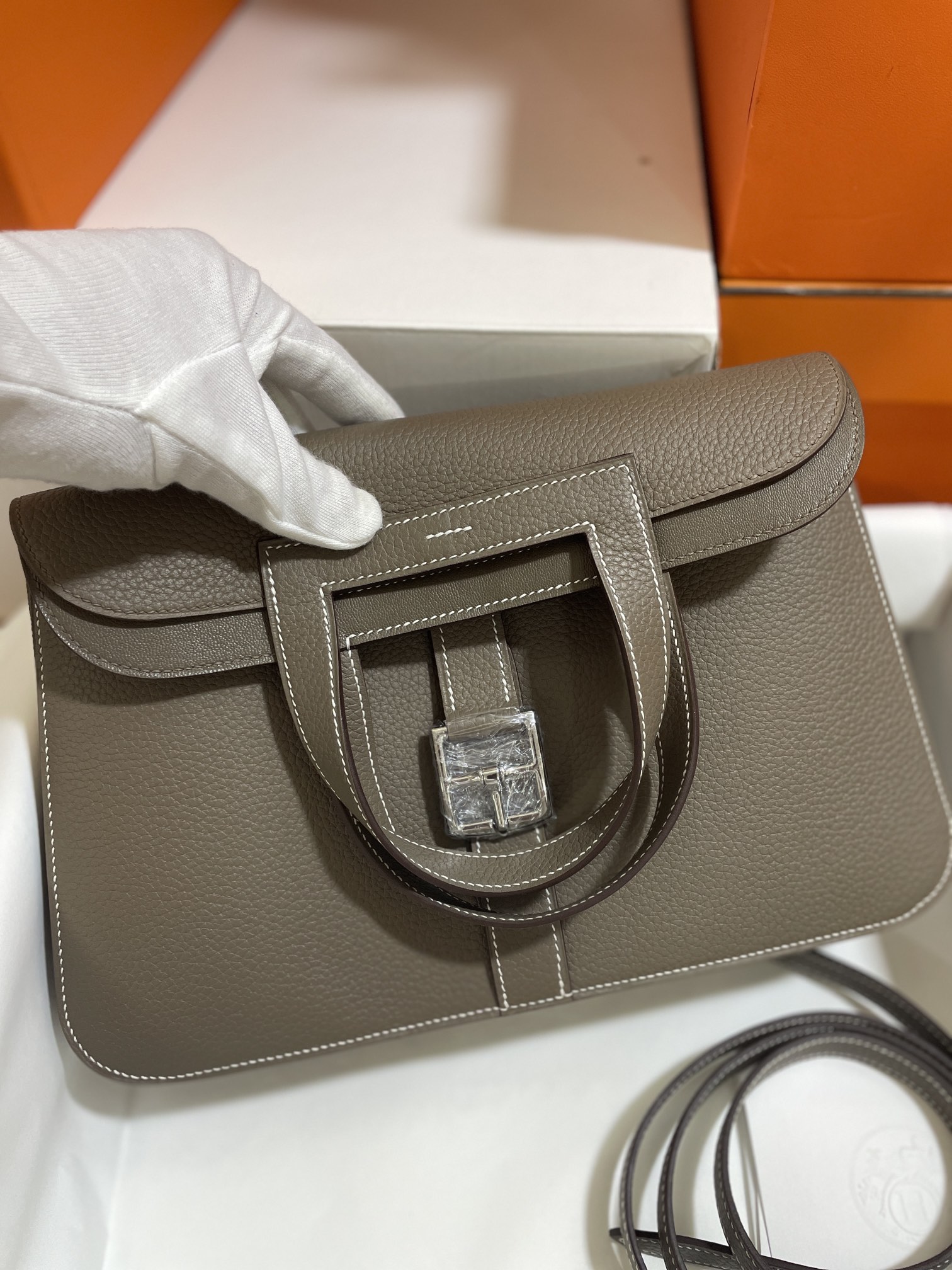 Hermès（爱马仕）Halzan TC 大象灰 银扣 31cm