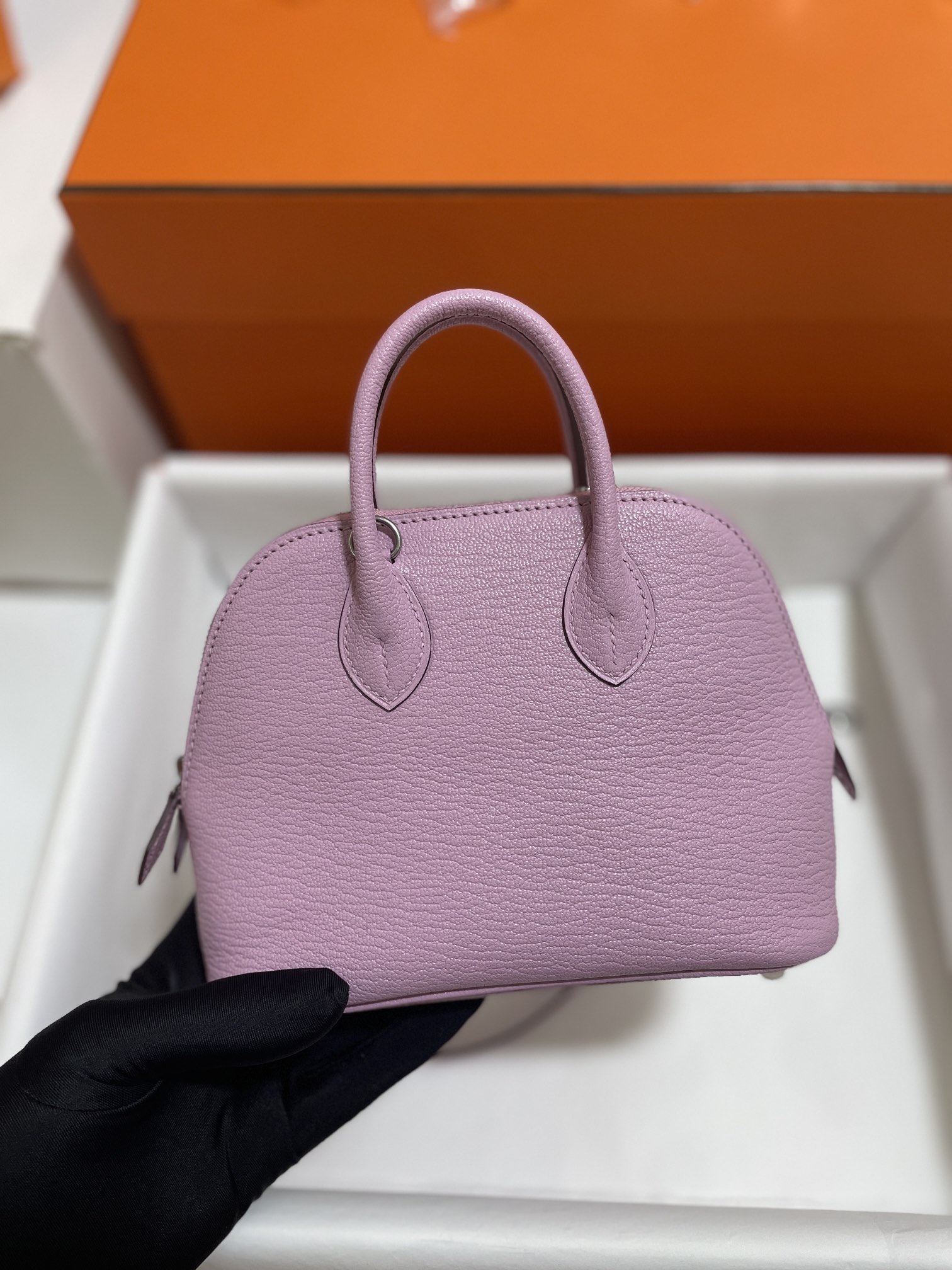Hermès（爱马仕）Mini Bolide Chevre 山羊皮 X9 锦葵紫 银扣 19cm