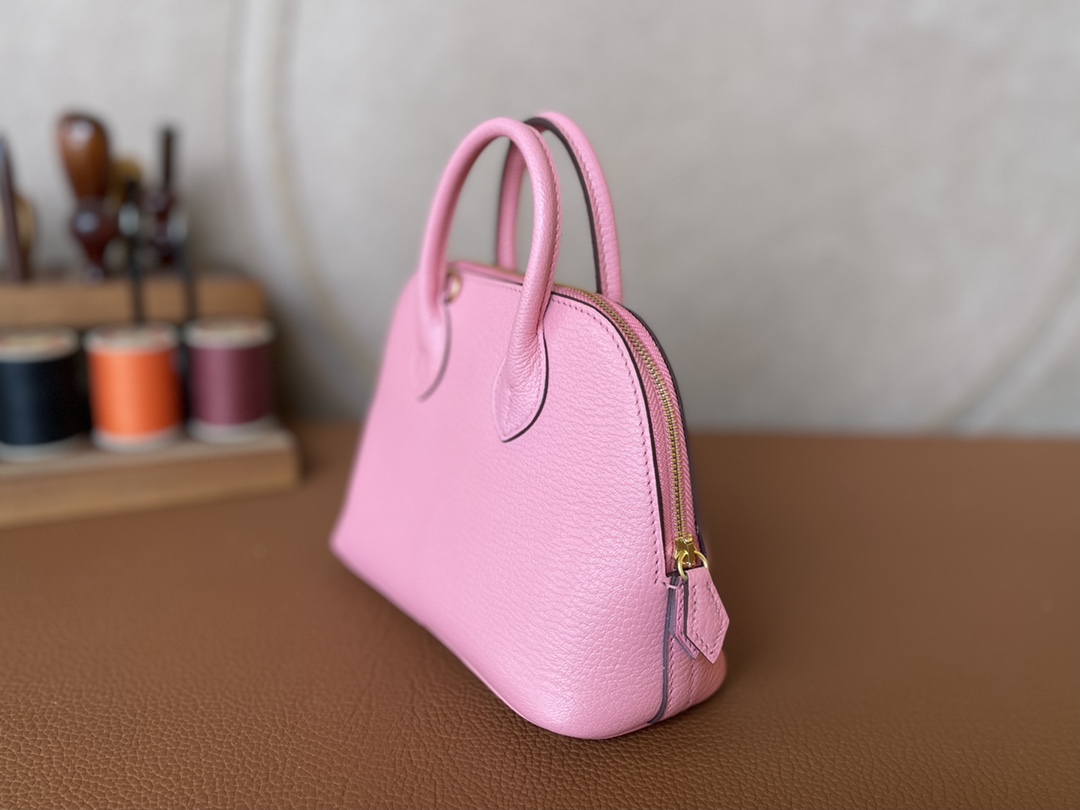 Hermès（爱马仕）Mini Bolide Chevre 山羊皮 3Q 新樱花粉 金扣 19cm