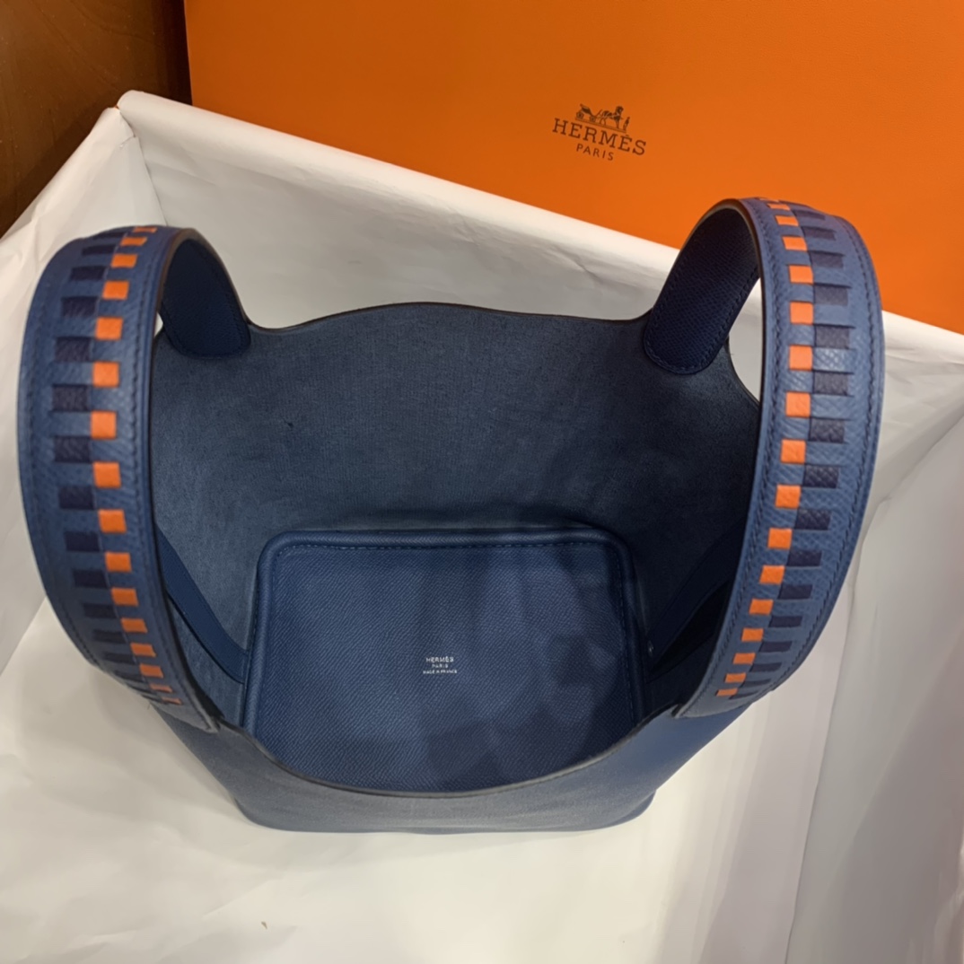 Hermès（爱马仕）Picotin 菜篮子 Epsom R2 玛瑙蓝 编织手腕 银扣 18cm