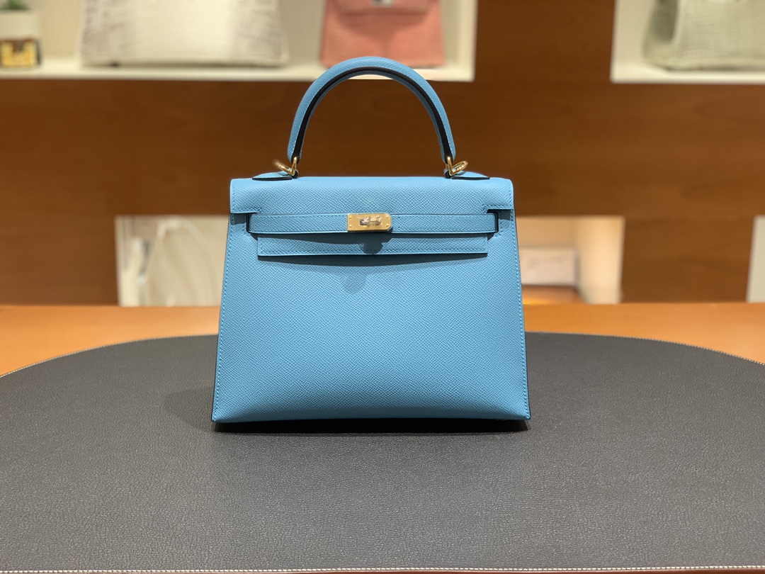 Hermès（爱马仕）Kelly 凯莉包 epsom P3 北方蓝 金扣 25cm
