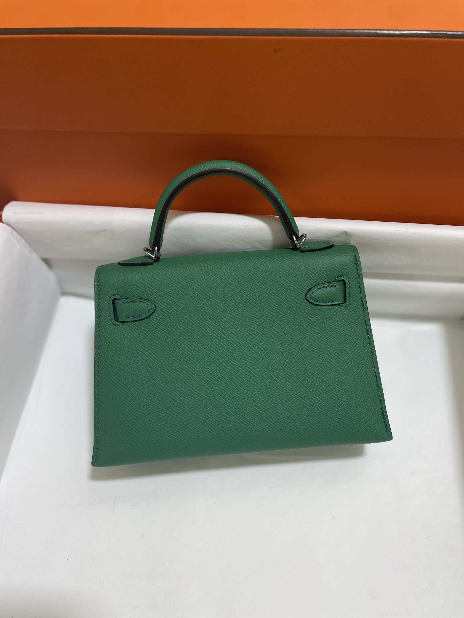 Hermès（爱马仕）Mini Kelly 迷你凯莉 Epsom 丝绒绿 银扣 19cm