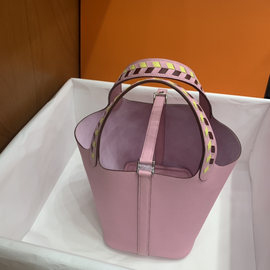Hermès（爱马仕）Picotin 菜篮子 Epsom X9 锦葵紫 编织手腕 银扣 18cm