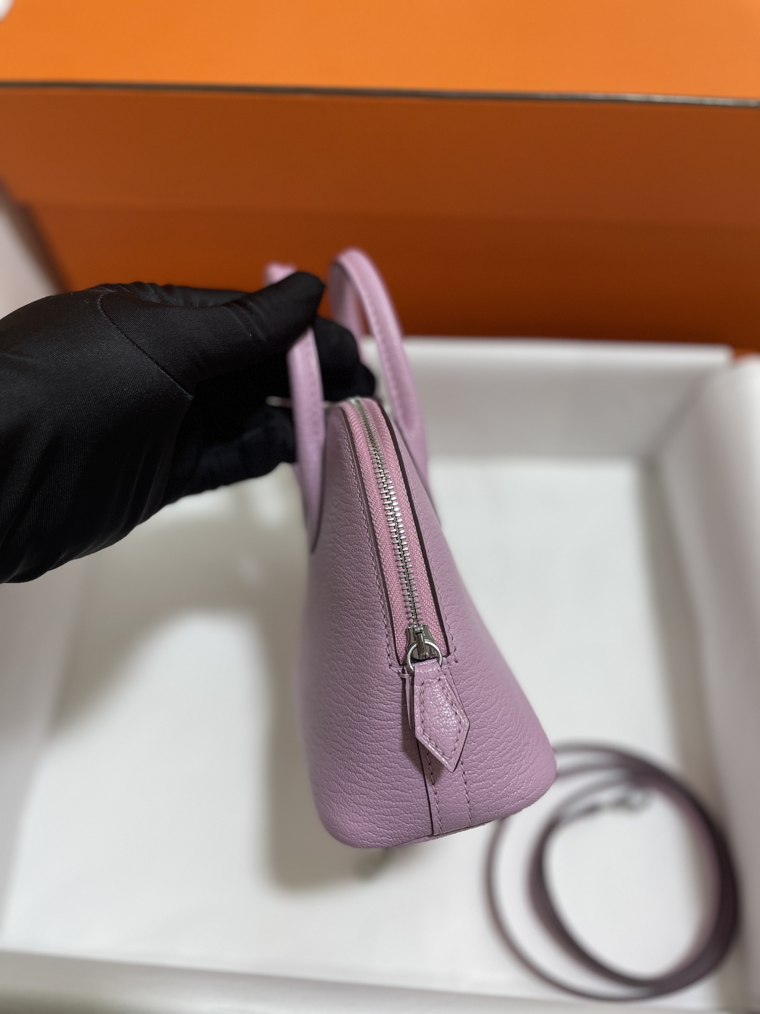 Hermès（爱马仕）Mini Bolide Chevre 山羊皮 X9 锦葵紫 银扣 19cm