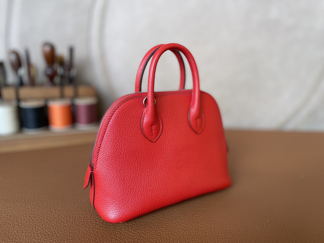 Hermès（爱马仕）Mini Bolide Chevre 山羊皮 s5 番茄红 银扣 19cm