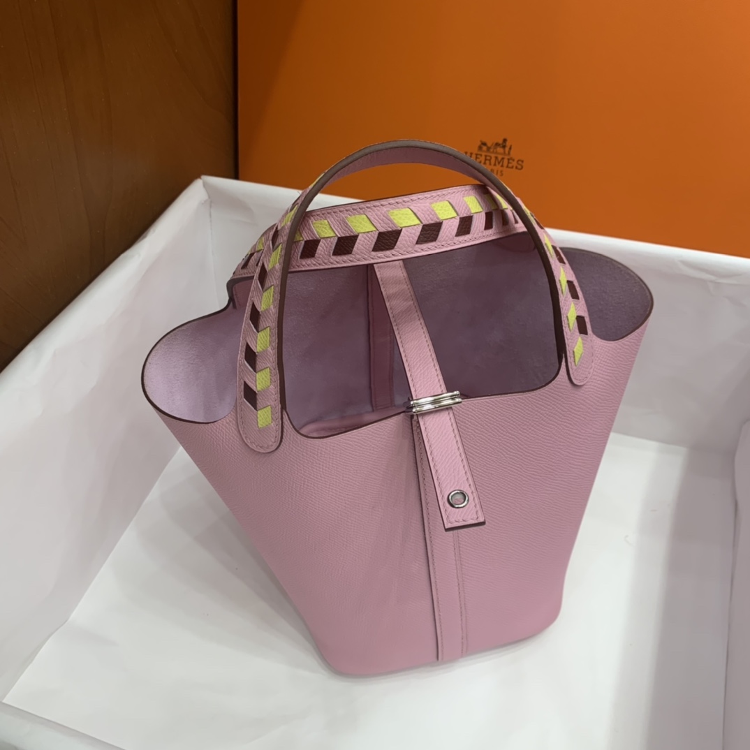 Hermès（爱马仕）Picotin 菜篮子 Epsom X9 锦葵紫 编织手腕 银扣 18cm
