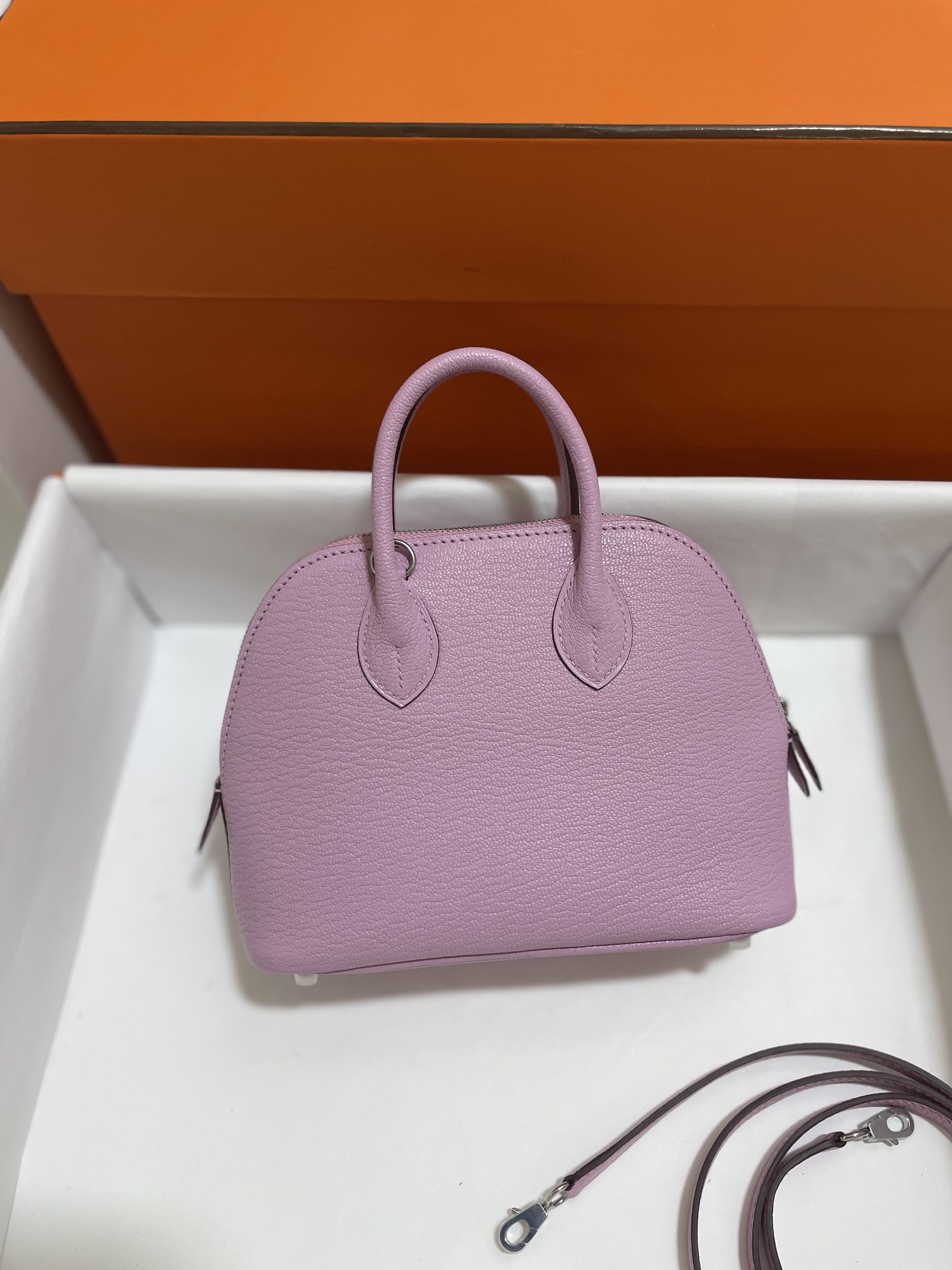 Hermès（爱马仕）Mini Bolide Chevre 山羊皮 X9 锦葵紫 银扣 19cm