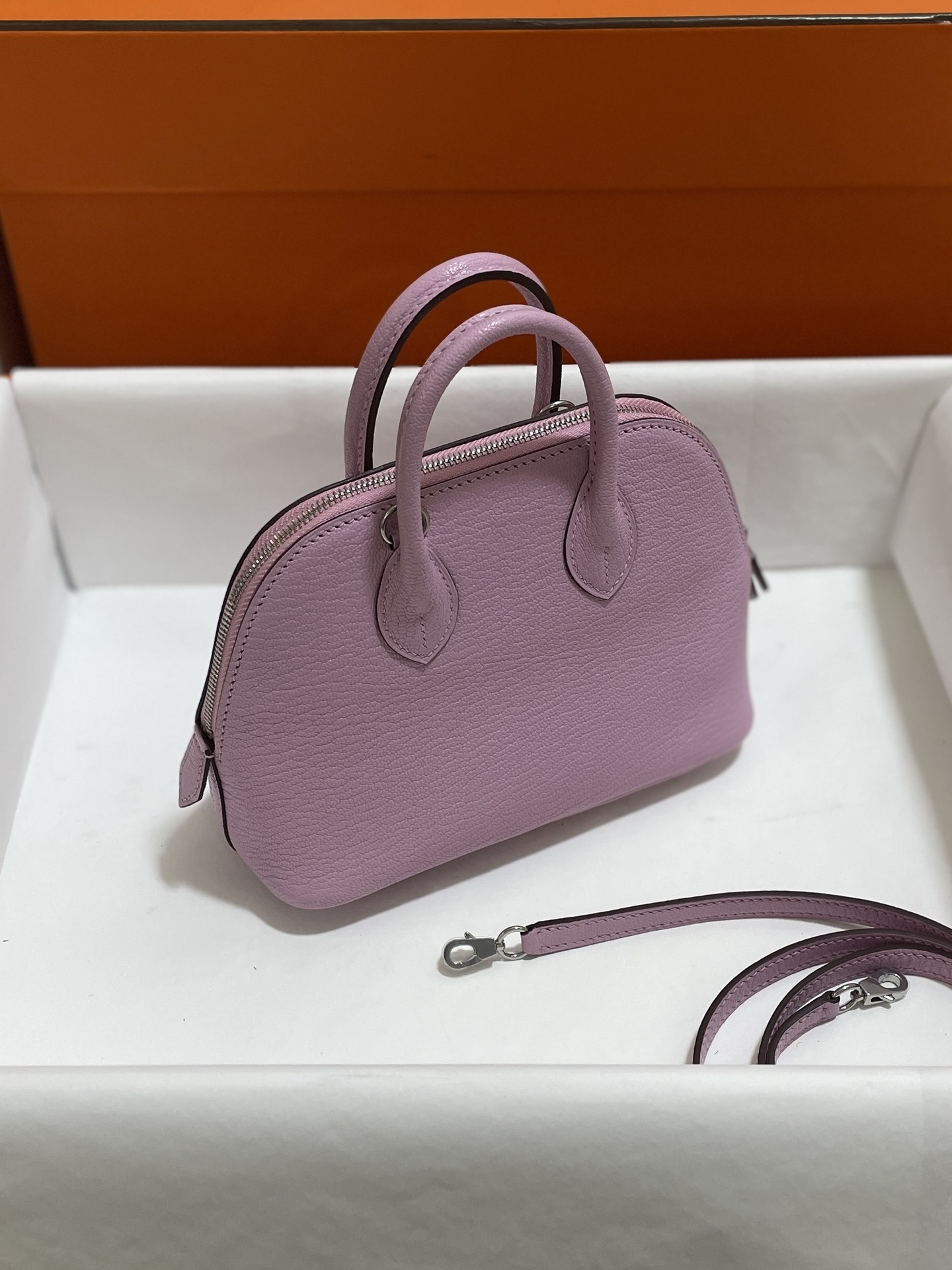 Hermès（爱马仕）Mini Bolide Chevre 山羊皮 X9 锦葵紫 银扣 19cm
