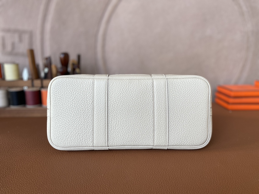 Hermès（爱马仕）Garden Party 花园包 TC 拼 帆布 奶昔白 拼 军绿色 银扣 30cm
