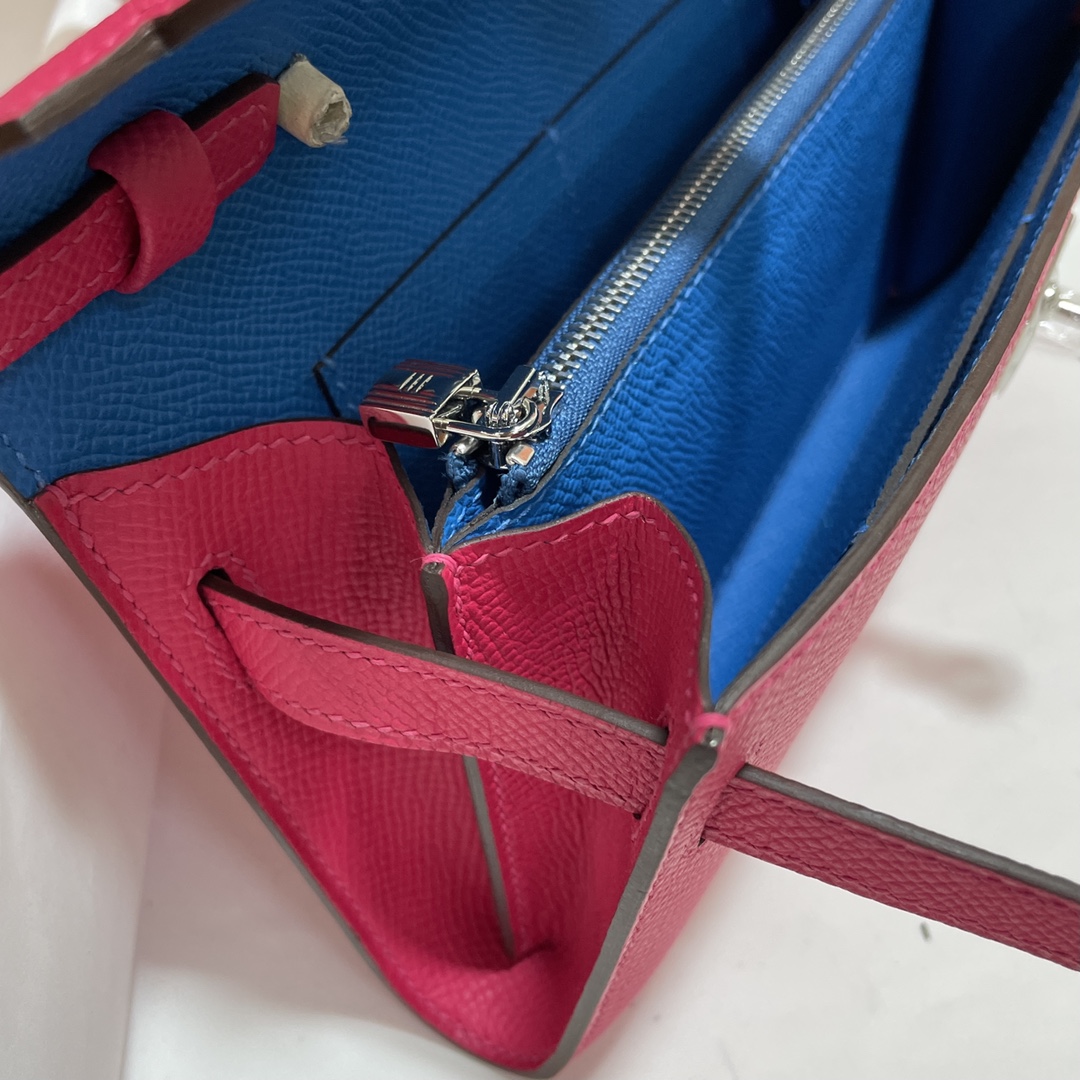 Hermès（爱马仕）kelly to go Epsom i6 极致粉 拼 0f 弗里达蓝 银扣 20cm