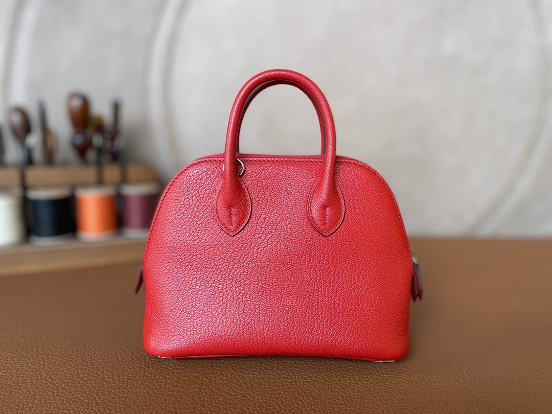 Hermès（爱马仕）Mini Bolide Chevre 山羊皮 s5 番茄红 银扣 19cm