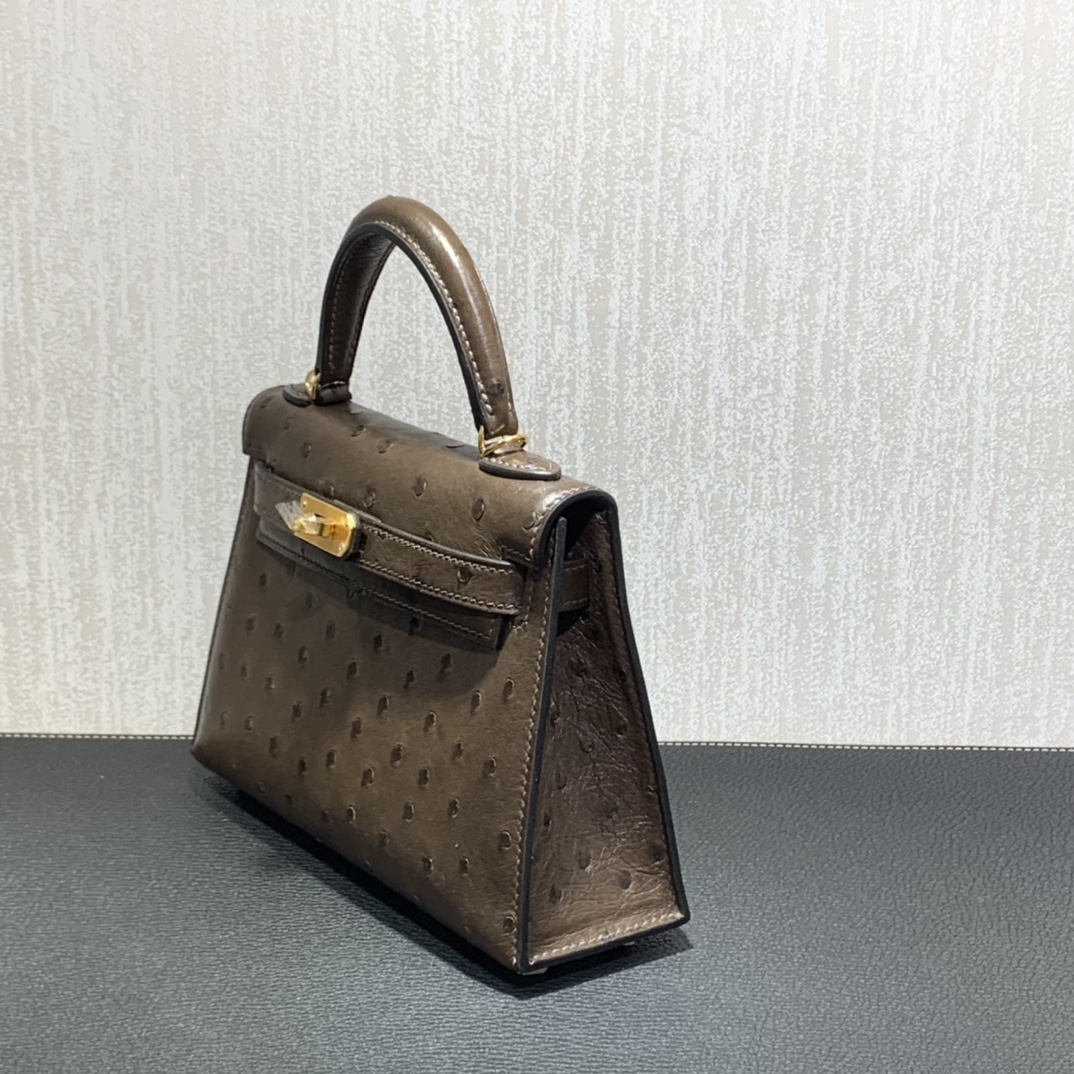 Hermès（爱马仕）mini Kelly 迷你凯莉 南非kk鸵鸟 乌木色 金扣 19cm