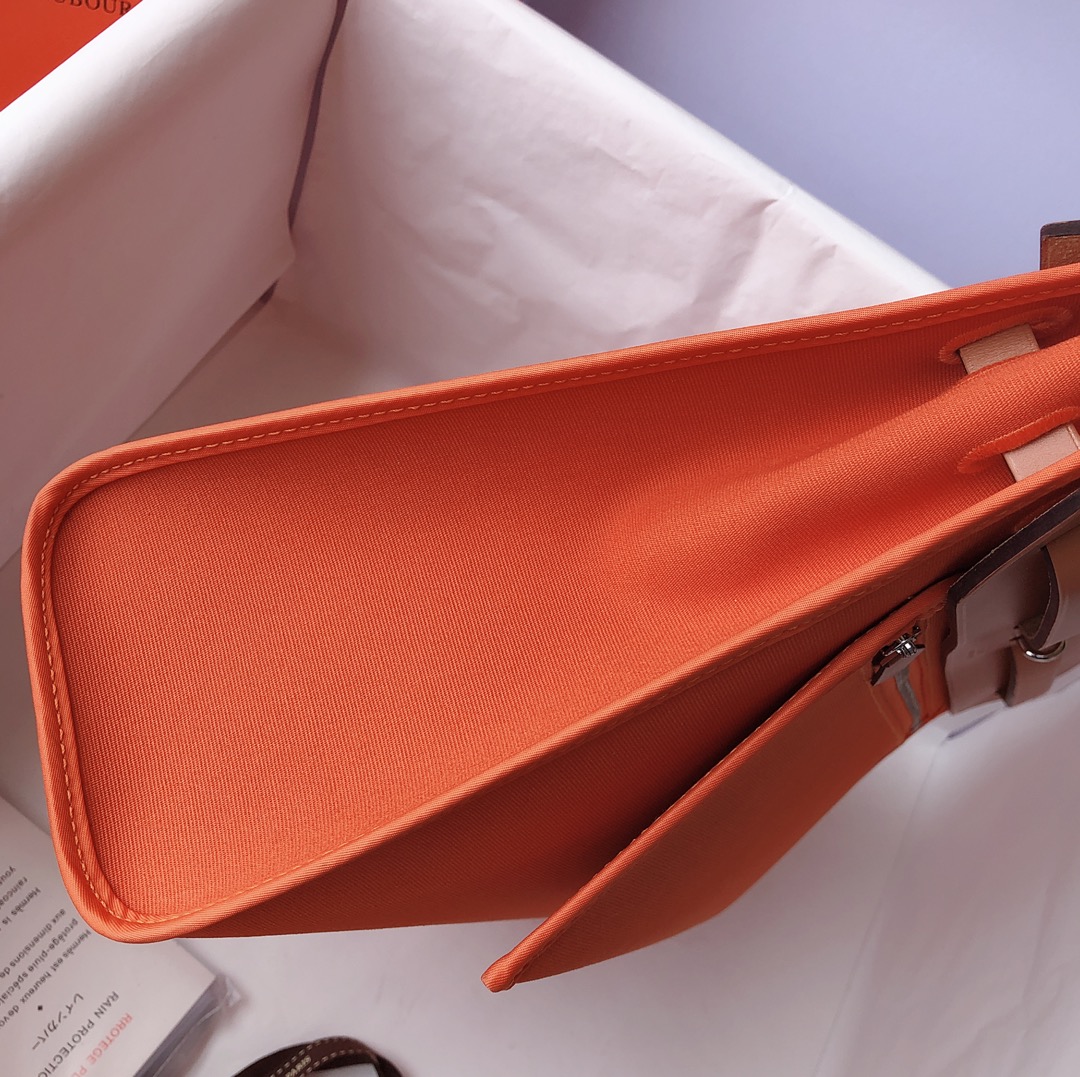 Hermès（爱马仕）Herbag Box 拼 帆布 橙色 银扣 31cm