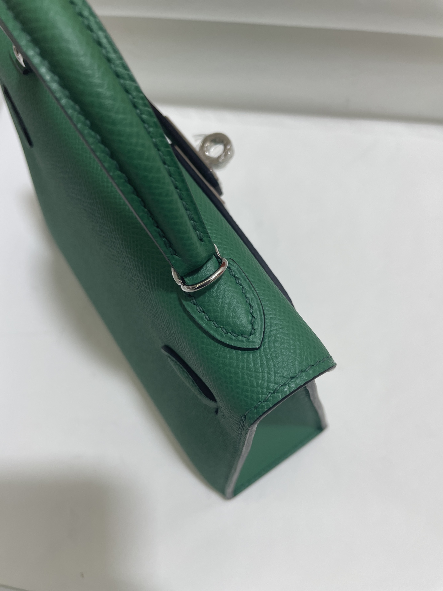 Hermès（爱马仕）Mini Kelly 迷你凯莉 Epsom 丝绒绿 银扣 19cm