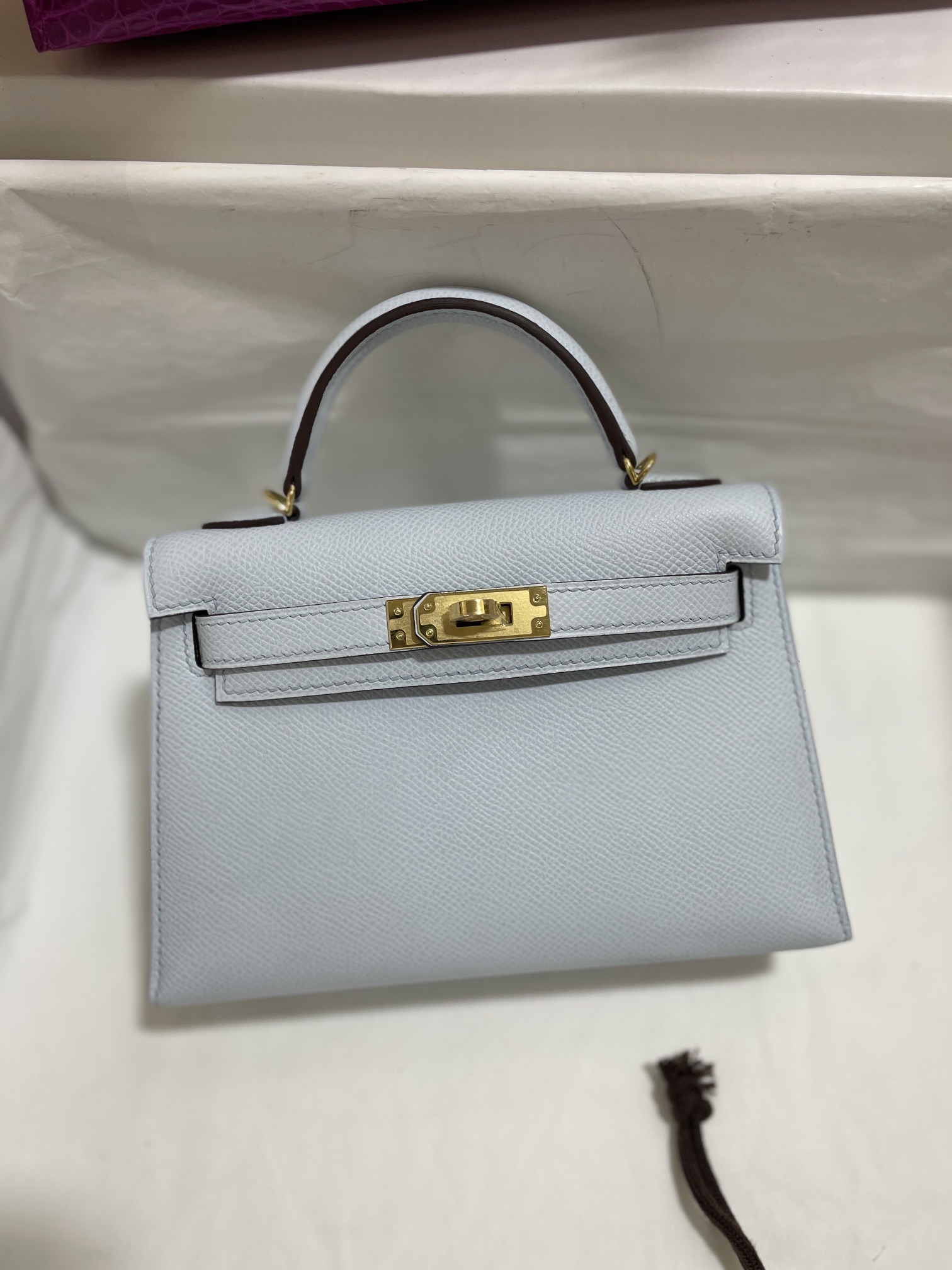 Hermès（爱马仕）mini Kelly 迷你凯莉 Epsom 雾蓝 金扣 19cm
