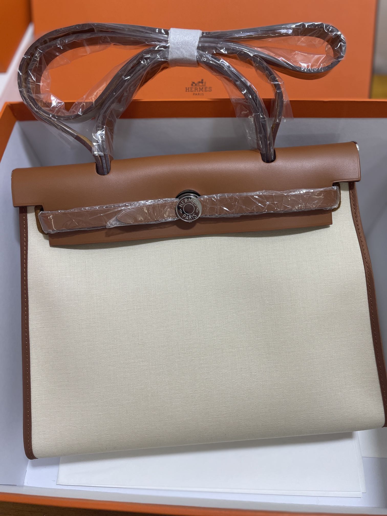 Hermès（爱马仕）Herbag 中咖 拼 米白 细布 31cm