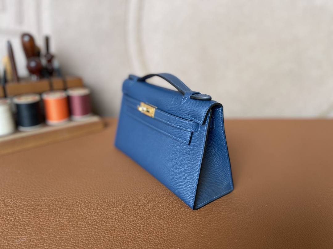 Hermès（爱马仕）Mini Kelly pochette epsom S4 深邃蓝 金扣 22cm