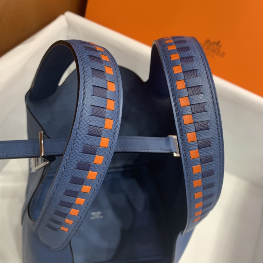 Hermès（爱马仕）Picotin 菜篮子 Epsom R2 玛瑙蓝 编织手腕 银扣 18cm