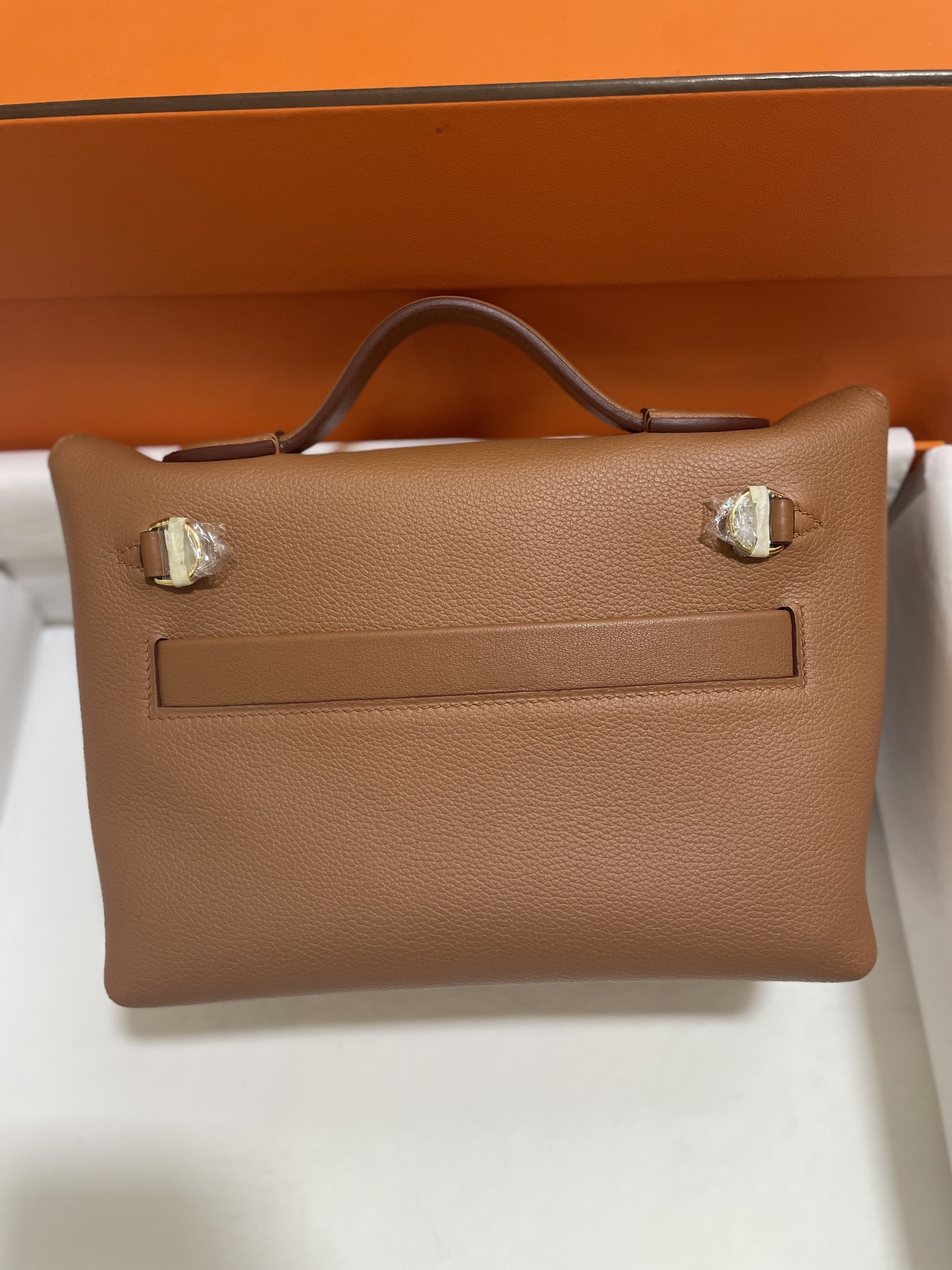 Hermès（爱马仕）Mini 2424 evercolor 拼 美洲鳄 金棕色 金扣 21cm