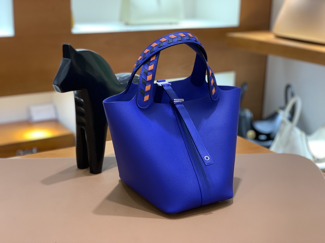 Hermès（爱马仕）Picotin 菜篮子 Epsom P3 北方蓝 编织手腕 银扣 18cm