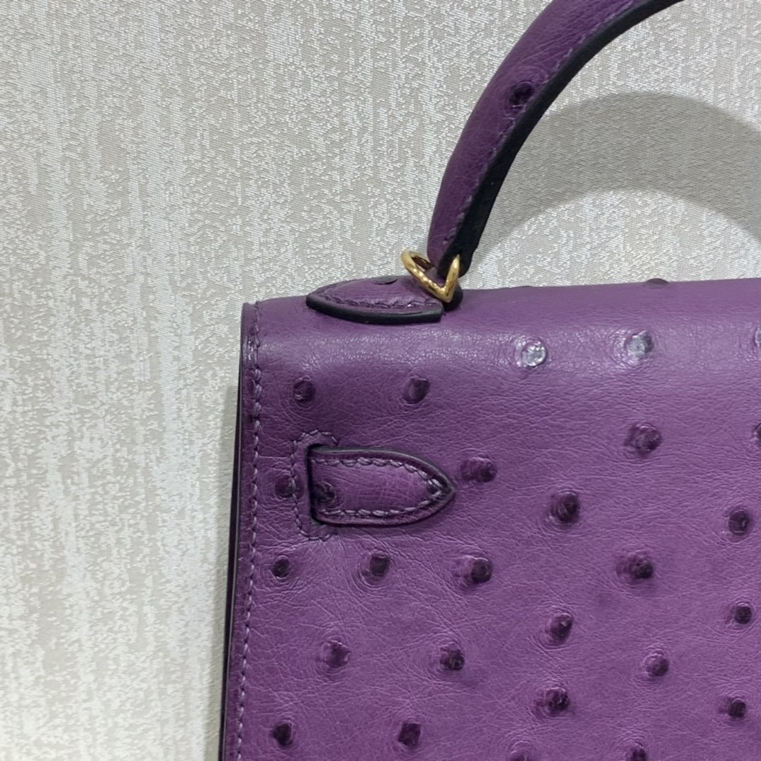 Hermès（爱马仕）mini Kelly 迷你凯莉 南非kk鸵鸟 海葵紫 金扣 19cm