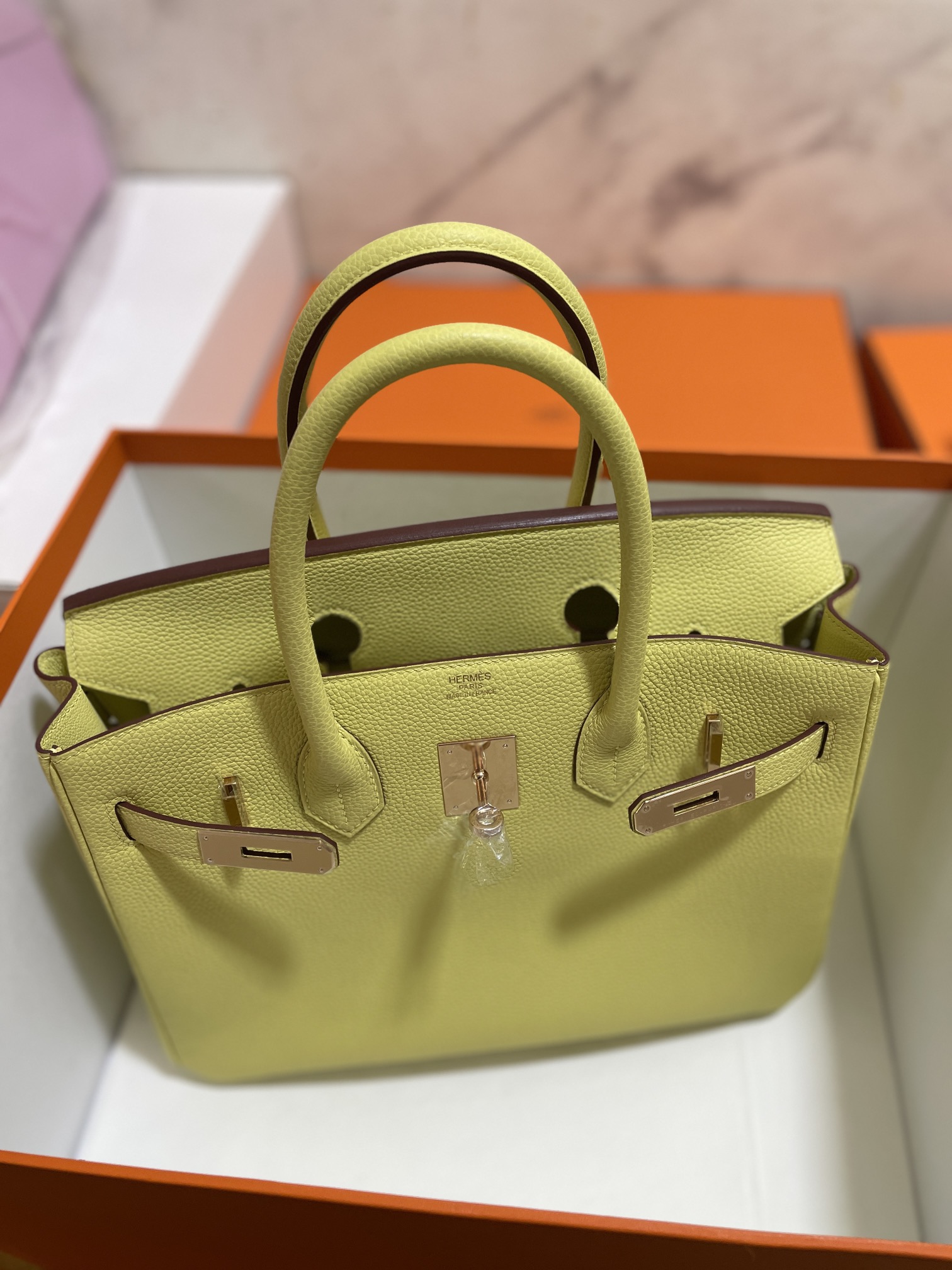 Hermès（爱马仕）Birkin 铂金包 Togo 小鸡黄 玫瑰金扣 30cm