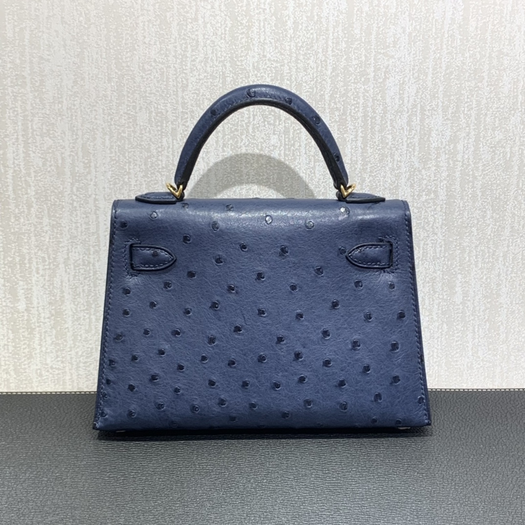 Hermès（爱马仕）mini Kelly 迷你凯莉 南非kk鸵鸟 马耳他蓝 金扣 19cm