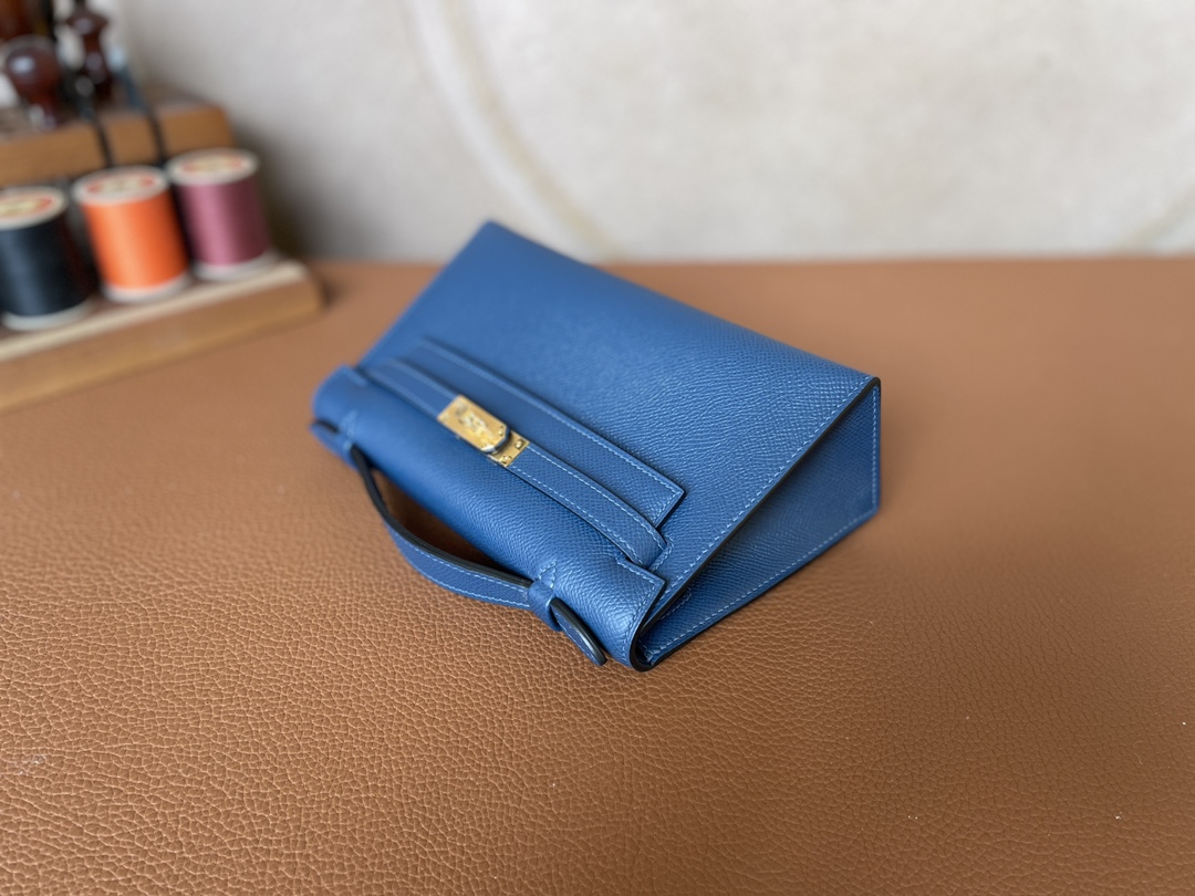 Hermès（爱马仕）Mini Kelly pochette epsom S4 深邃蓝 金扣 22cm