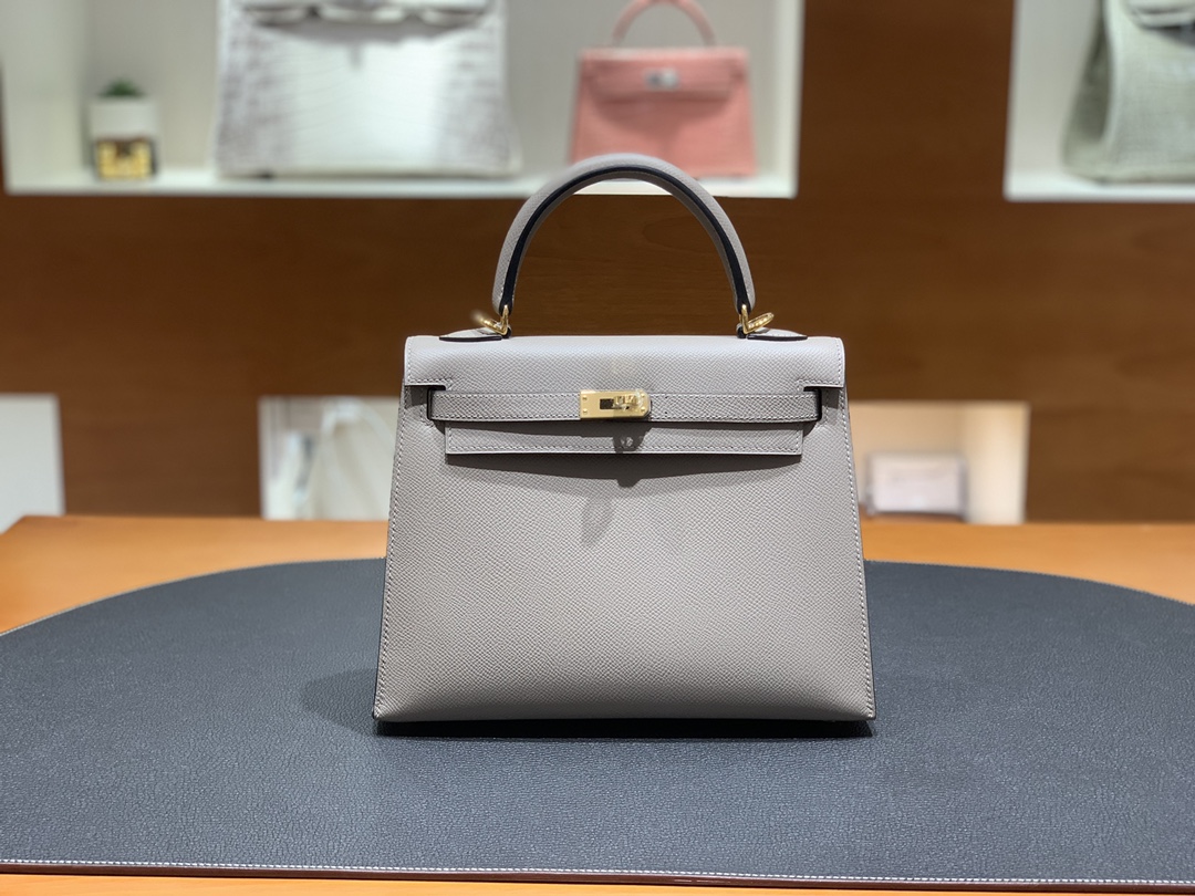 Hermès（爱马仕）Kelly 凯莉包 epsom 沥青灰 金扣 25cm