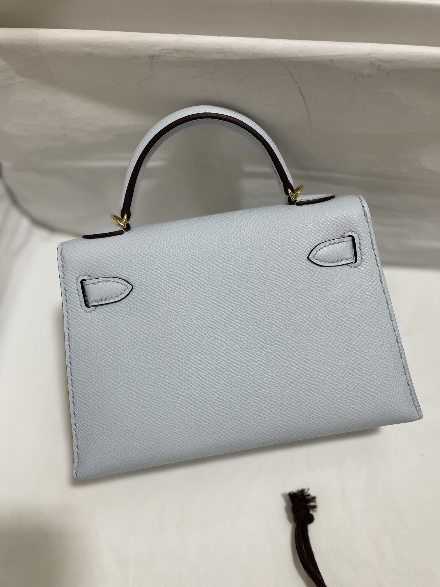 Hermès（爱马仕）mini Kelly 迷你凯莉 Epsom 雾蓝 金扣 19cm