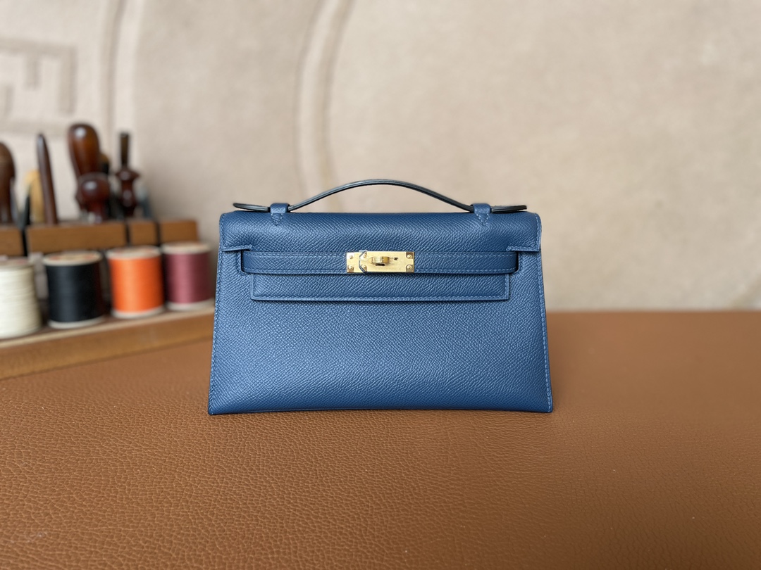 Hermès（爱马仕）Mini Kelly pochette epsom S4 深邃蓝 金扣 22cm