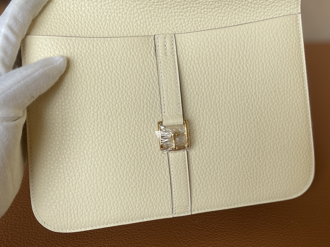 Hermès（爱马仕）Halzan TC皮 奶油白 内拼 芝麻色 金扣 25cm