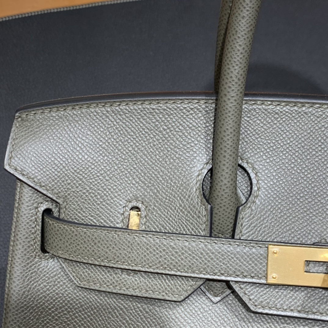 Hermès（爱马仕）Birkin 铂金包 Epsom 灰绿色 金扣 30cm