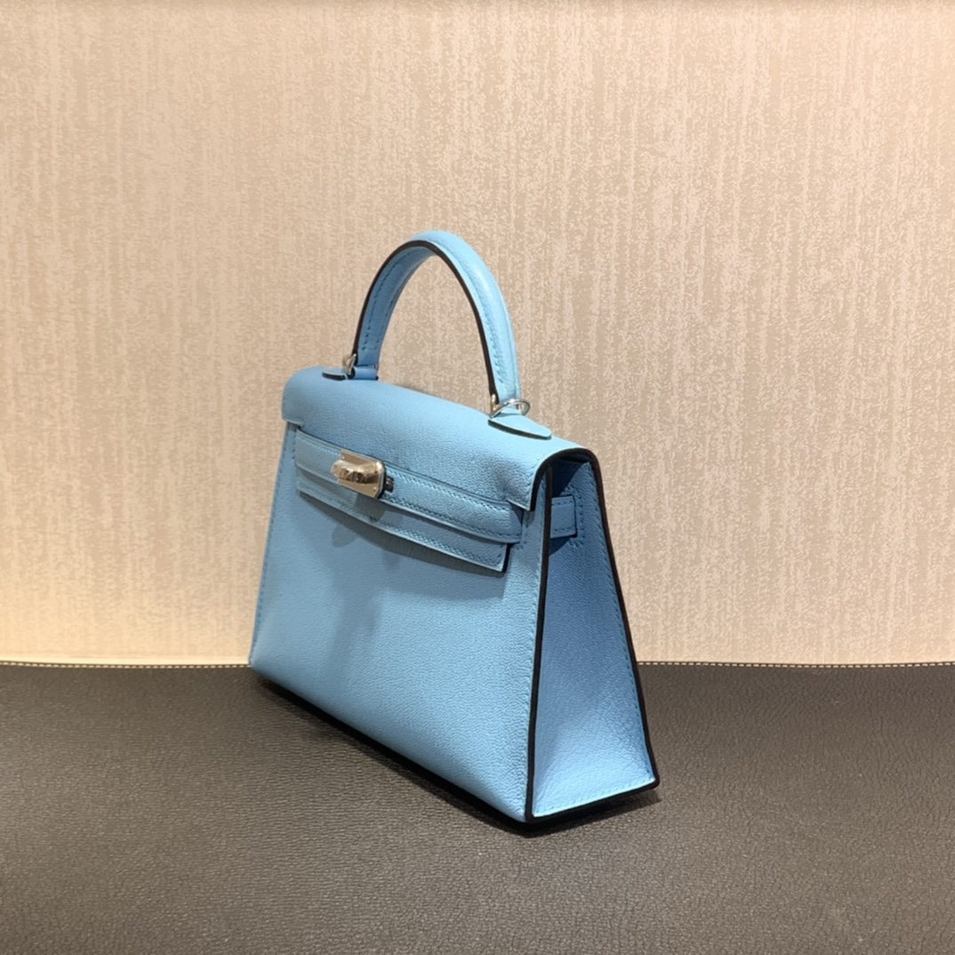 Hermès（爱马仕）mini Kelly 迷你凯莉 山羊皮 糖果蓝 银扣 19cm